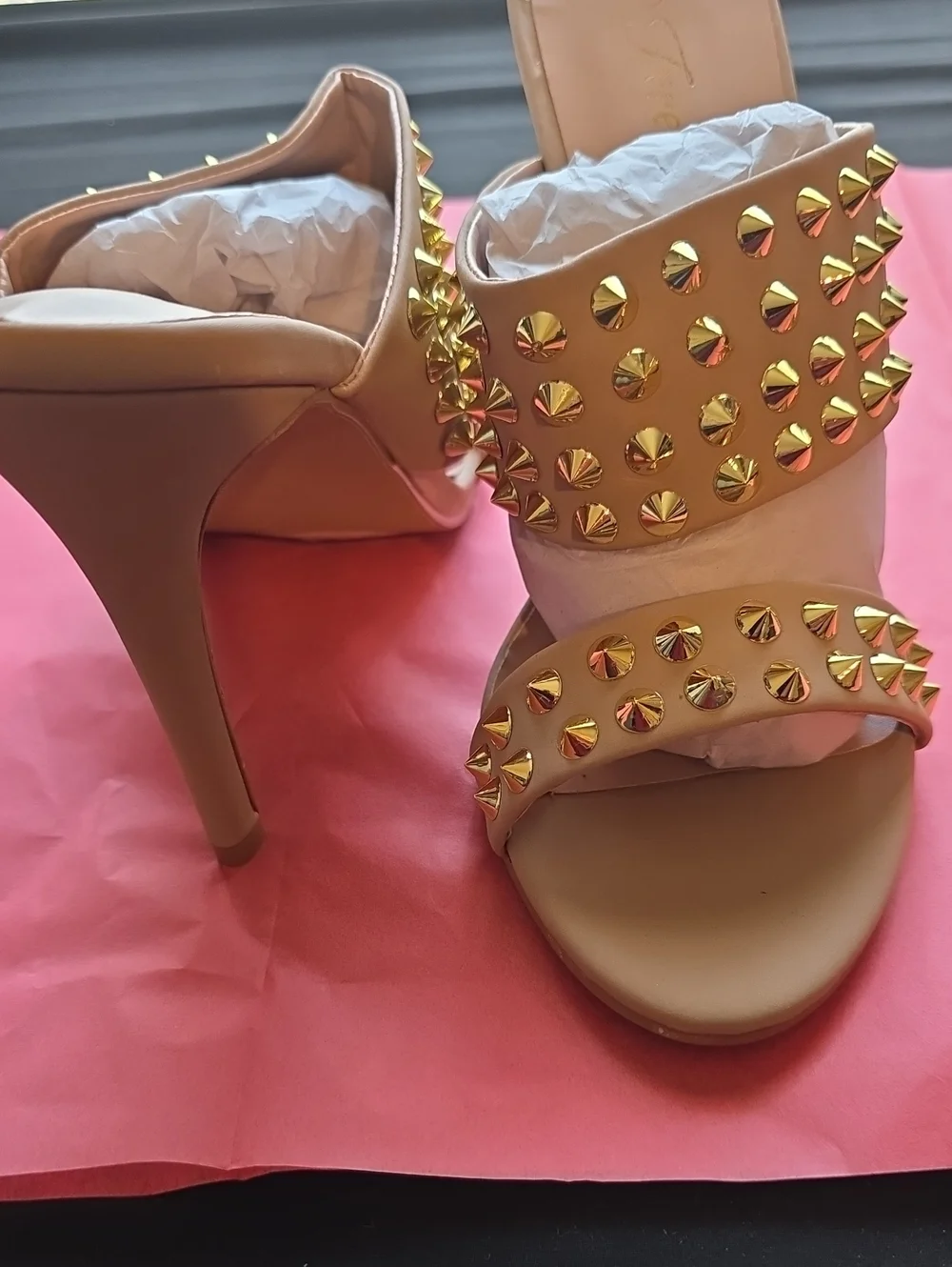 Forever Link Lilli-44 Studded Strappy Heels Tan US 9 NWT